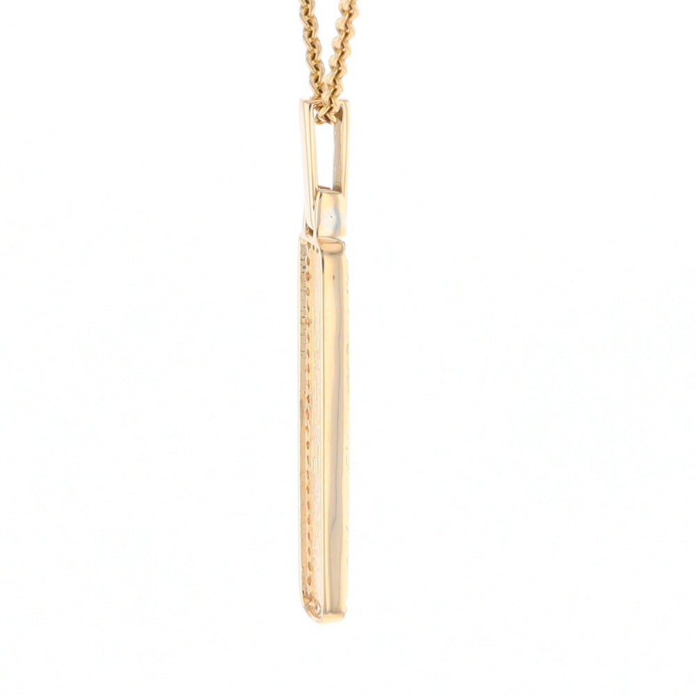 Gold Quartz Necklace, Rectangle Inlaid, .27ctw Diamond Halo Pendant