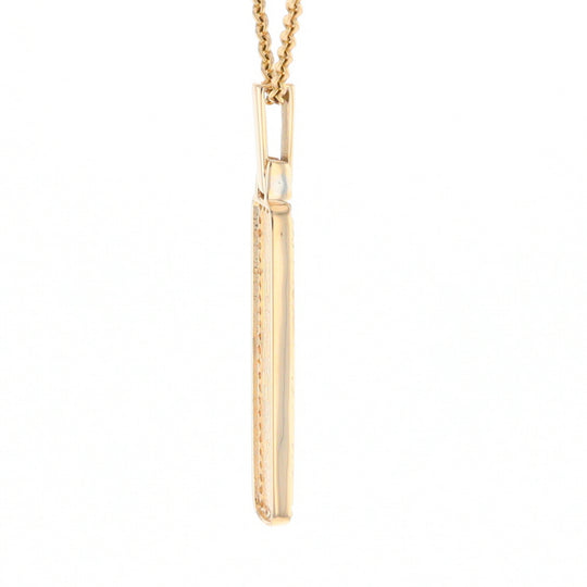 Gold Quartz Necklace, Rectangle Inlaid, .27ctw Diamond Halo Pendant