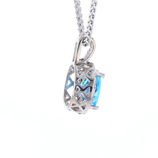 Blue Topaz Oval Halo Pendant