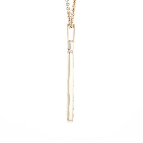 Gold Quartz Necklace, Rectangle Inlaid, .27ctw Diamond Halo Pendant