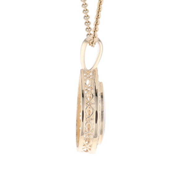 Gold Quartz Pendant Tear Drop Inlaid .42ctw Diamond Halo Design