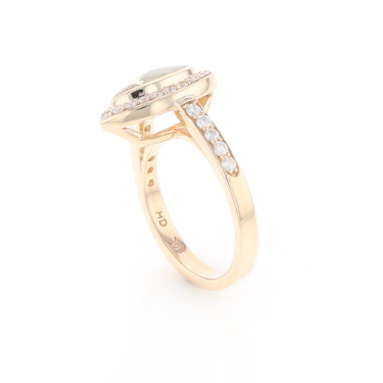 Marquise Gold Quartz Inlaid Ring with 0.65ctw Diamond Halo