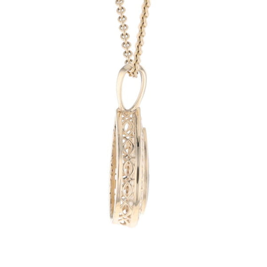Gold Quartz Pendant Tear Drop Inlaid .42ctw Diamond Halo Design
