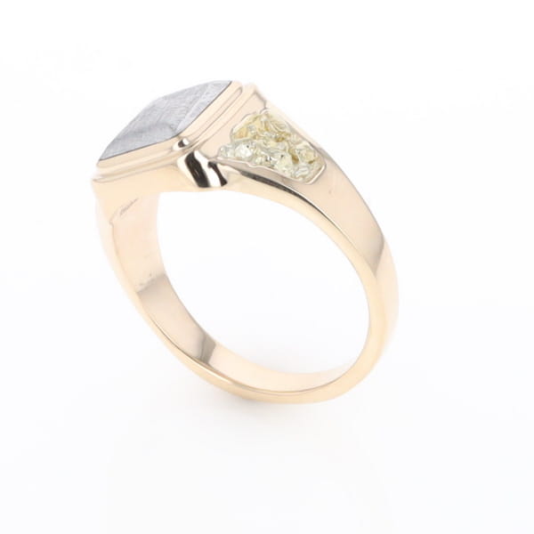 Meteorite Ring Square Inlaid Center Design with Natural Nugget Sides