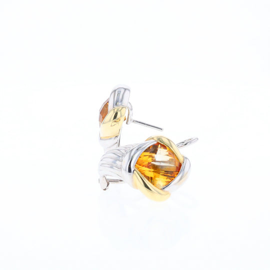 Two-Tone Checkerboard Citrine Earrings