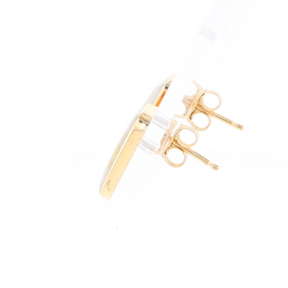 Gold Quartz Earrings Rectangle Inlaid Milgrain Design - G2