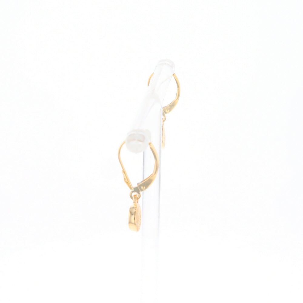 Gold Quartz Earrings Round Inlaid Design Lever Backs