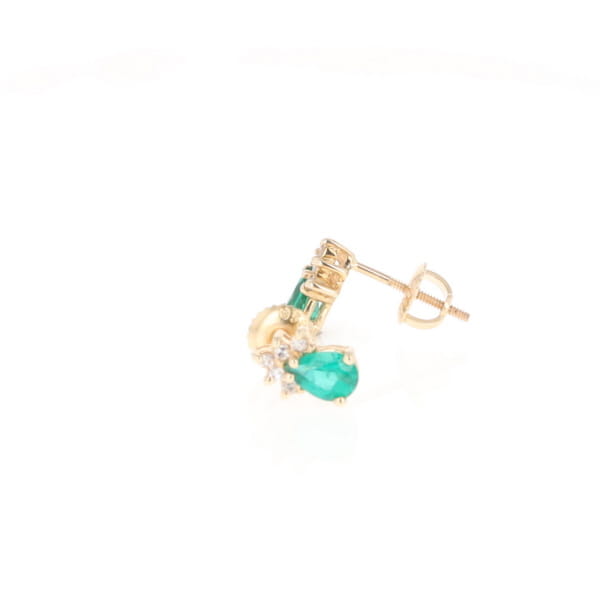Synthetic Emerald Pear Shaped Earrings with Diamond Accents