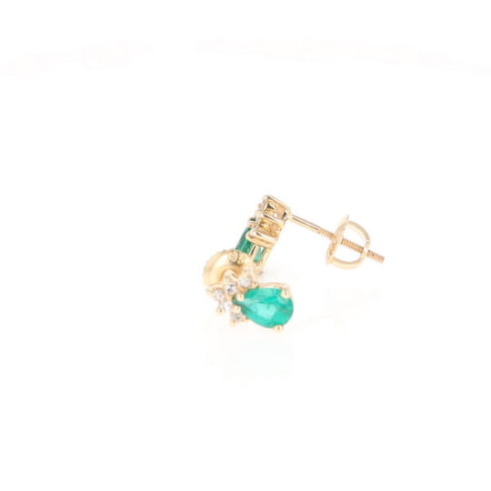 Synthetic Emerald Pear Shaped Earrings with Diamond Accents