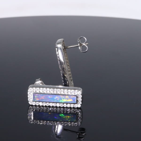 Opal Earrings Rectangle Inlaid with .50ctw Round Diamond Halo Studs