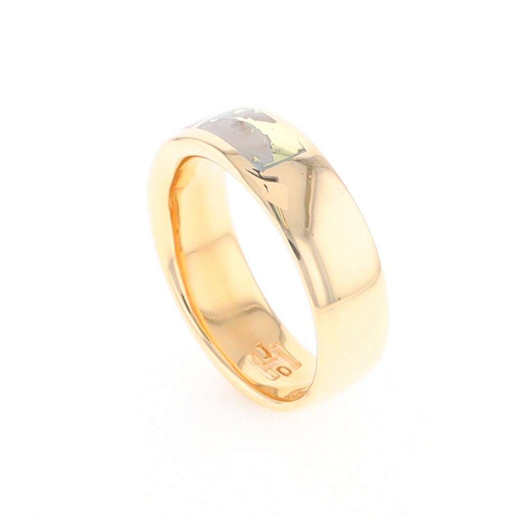 Gold Quartz Ring 3 Section Rectangle Inlaid Band