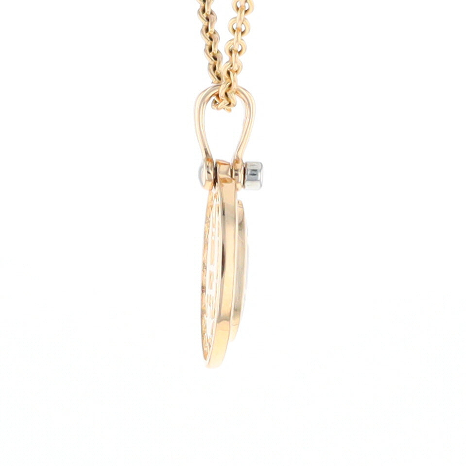 Gold Quartz Pendant Oval Inlaid with .22ctw Round Diamonds Halo