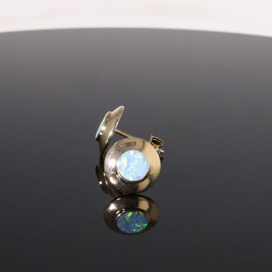 Opal Earrings Round Inlaid Design Studs