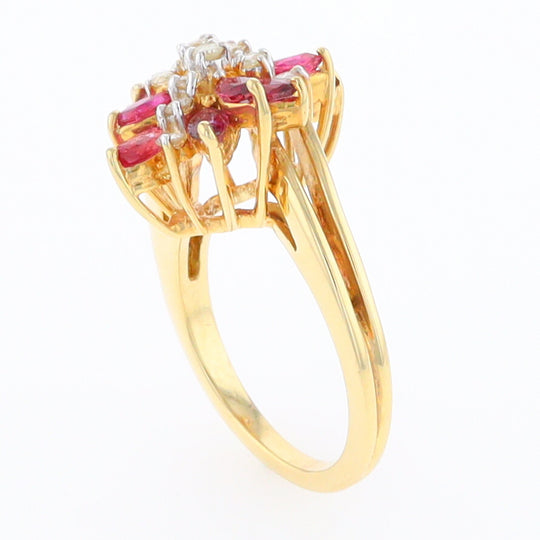 14K Gold Natural Ruby and Diamond Cluster Ring