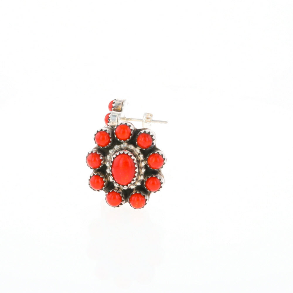 Coral Cluster Flower Stud Earrings