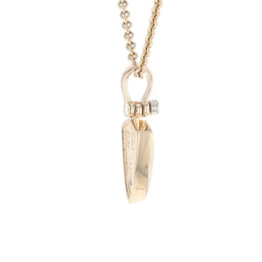 Gold Quartz Pendant Shield Shape Inlaid Pendant with .02ct Diamond