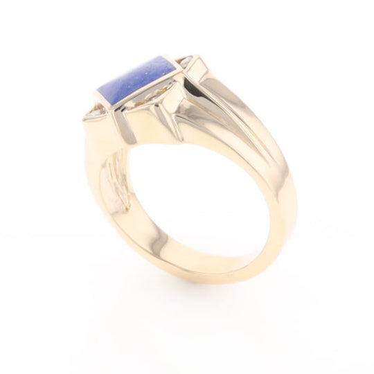 Natural Lapis ring diamond shape inlaid design with .16ctw round diamonds