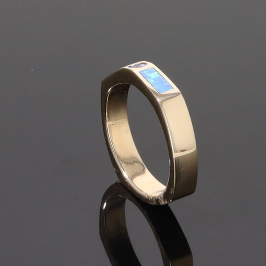 Opal Rings 2 Section Inlaid Design with Round Tanzanite
