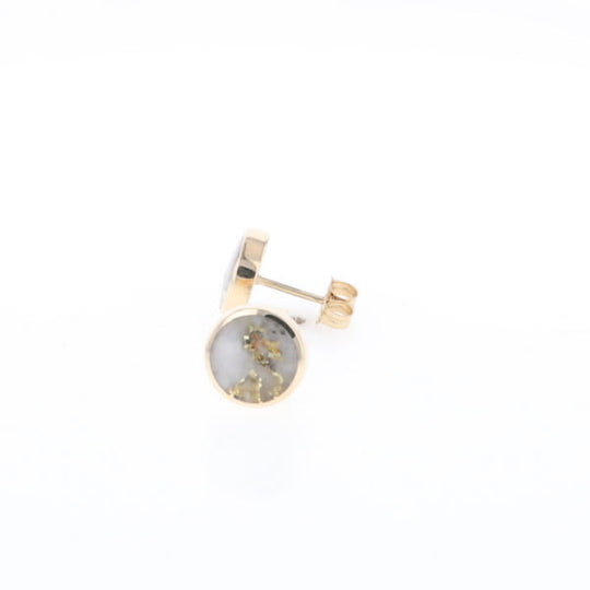 Gold Quartz Earrings 9mm Round Inlaid Studs - G2