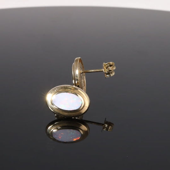 Opal Earrings Oval Inlaid Design Studs