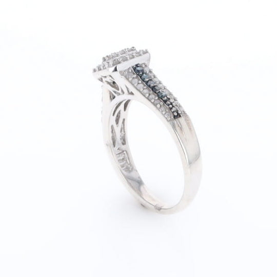 Blue & White Diamond Rectangle Cluster Ring