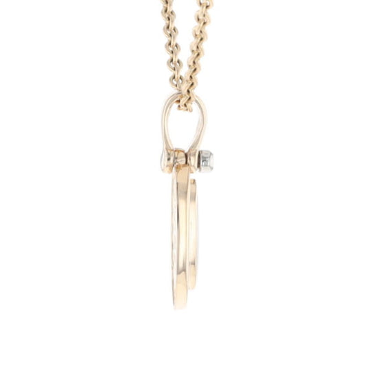 Gold Quartz Pendant Oval Inlaid with .22ctw Round Diamonds Halo (G1)