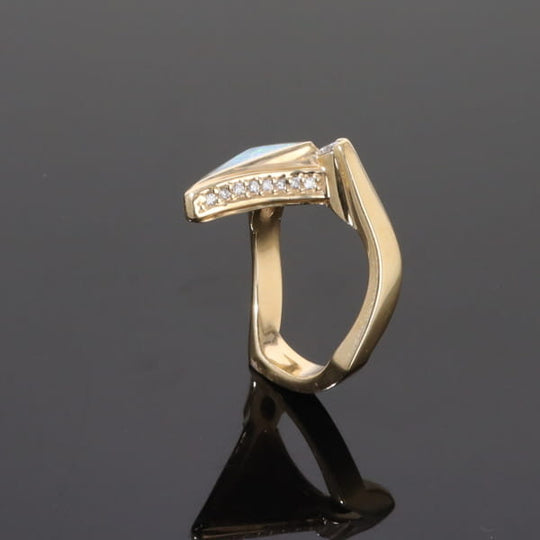 Opal Rings Triangle Inlaid Design with .31ctw Round Diamonds