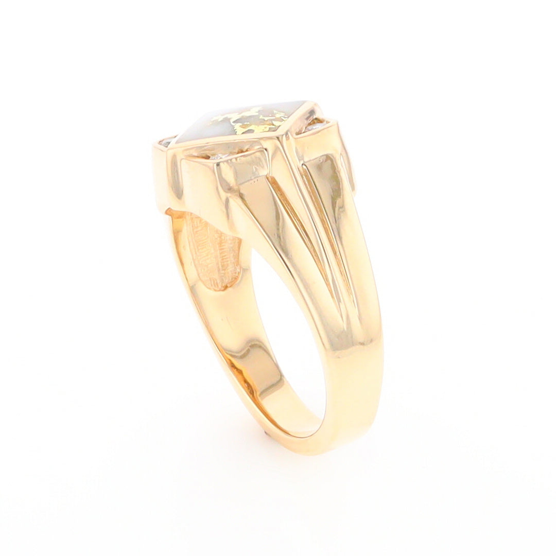 Gold Quartz Mens Ring with Diamond Accents