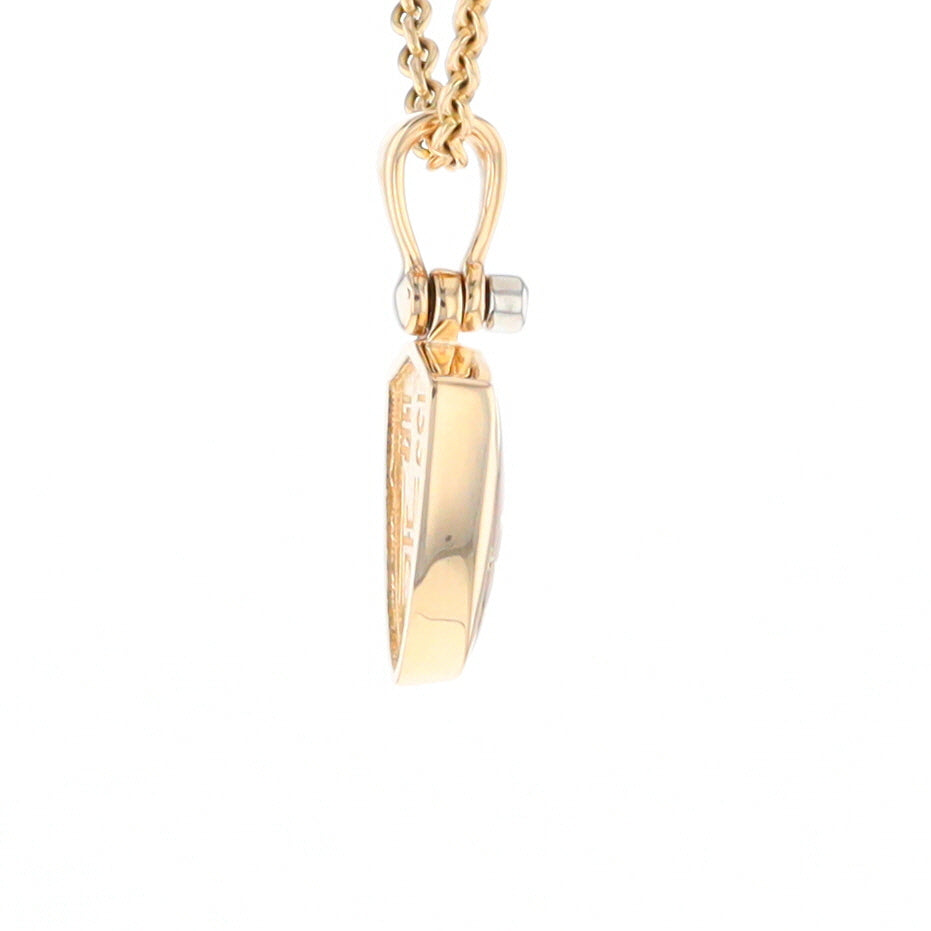 Gold Quartz Necklace Shield Shape Inlaid Pendant with .02ct Diamond