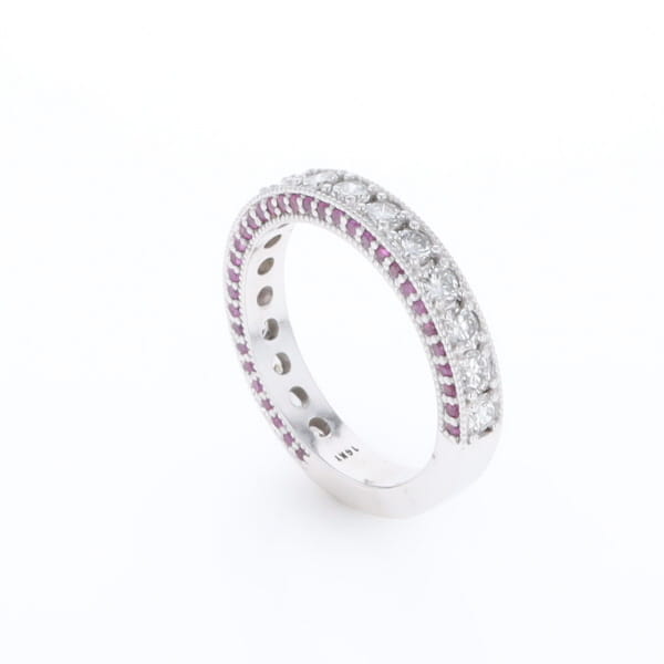 Diamond and Pink Sapphire Wedding Band