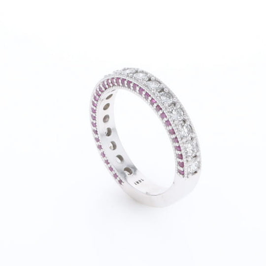 Diamond and Pink Sapphire Wedding Band