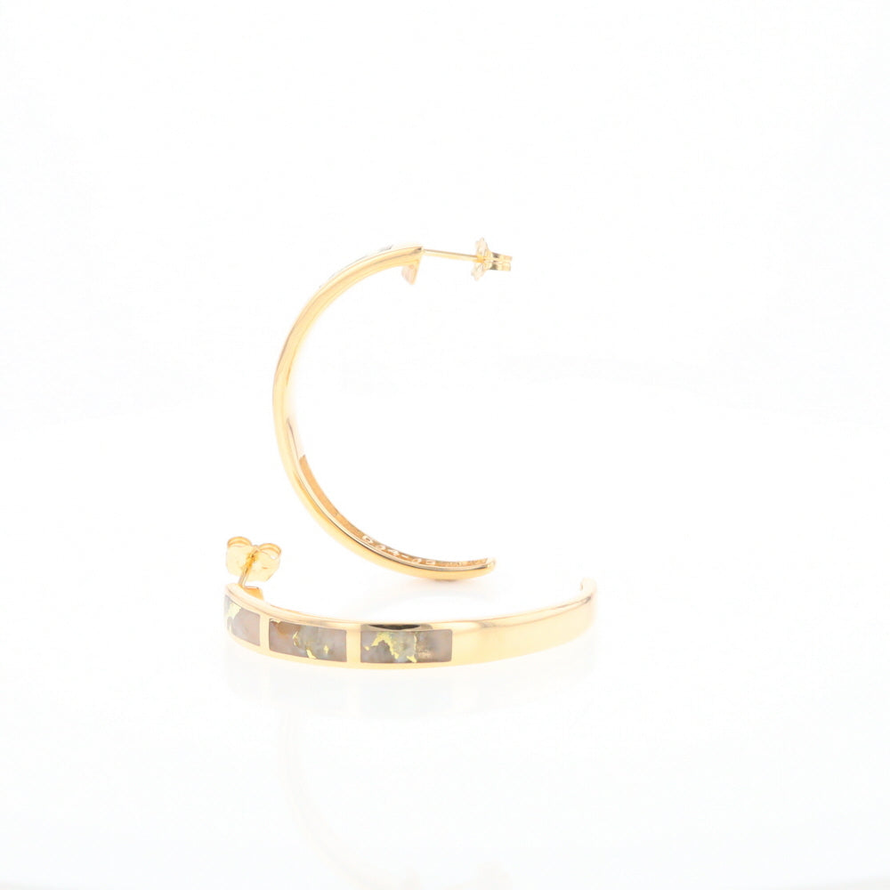 Gold Quartz Hoop Earrings 3 Section Inlaid Design G2