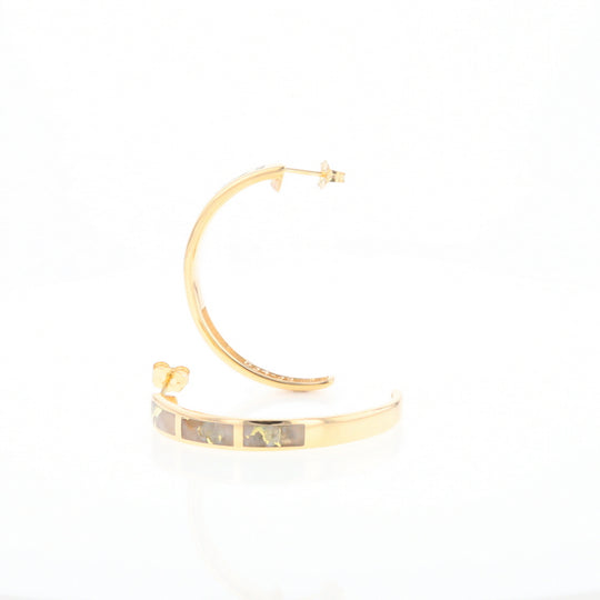 Gold Quartz Hoop Earrings 3 Section Inlaid Design G2