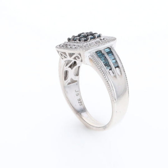 Square Blue & White Diamond Ring