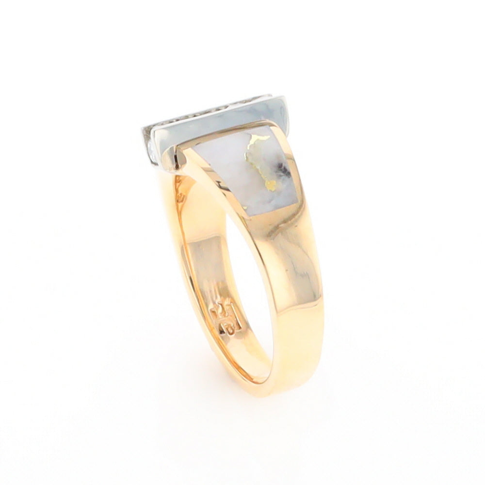 Gold Quartz Ring Double Sided Inlaid Design with .23ctw Diamonds