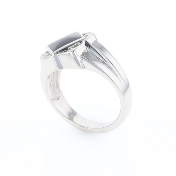 Natural onyx ring diamond shape inlaid design with .16ctw round diamonds