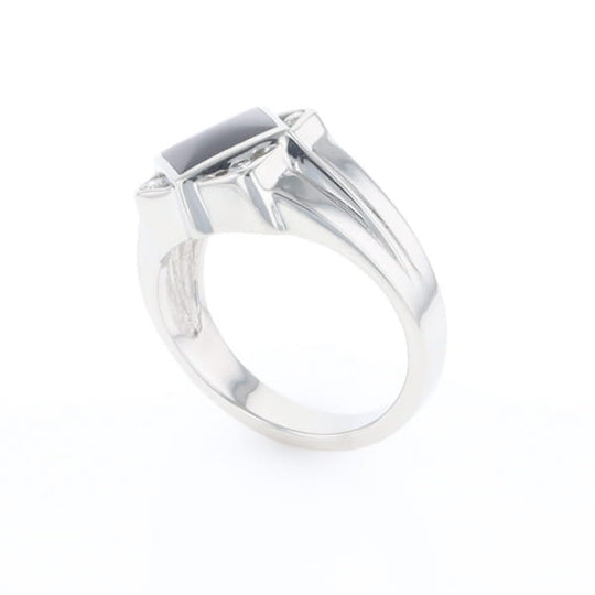 Natural onyx ring diamond shape inlaid design with .16ctw round diamonds
