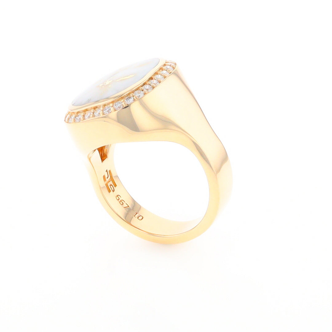 Gold Quartz Cushion Inlaid Men's Ring with Diamond Halo