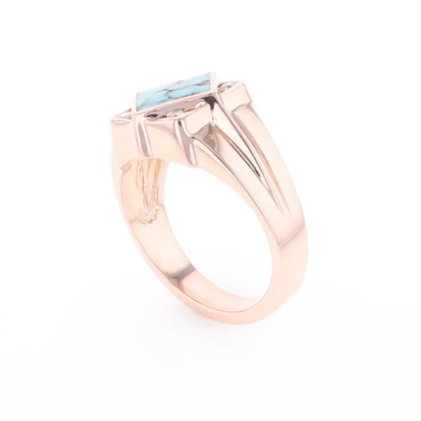 Natural Turquoise ring diamond shape inlaid design with .16ctw round diamonds