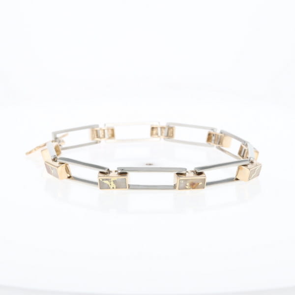 Gold Quartz Bracelet Rectangle Link Inlaid with Toggle Clasp G2