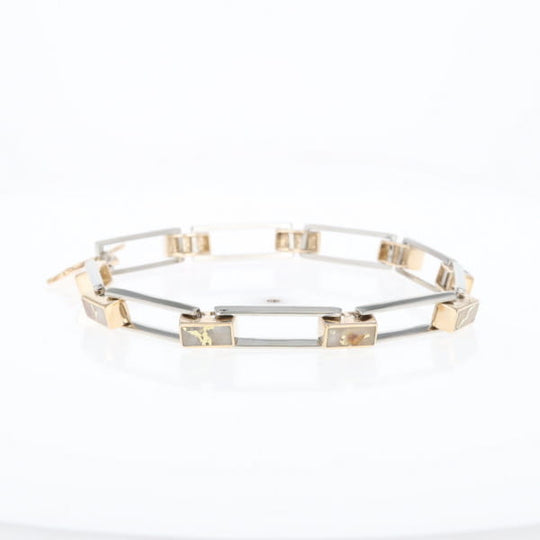 Gold Quartz Bracelet Rectangle Link Inlaid with Toggle Clasp G2