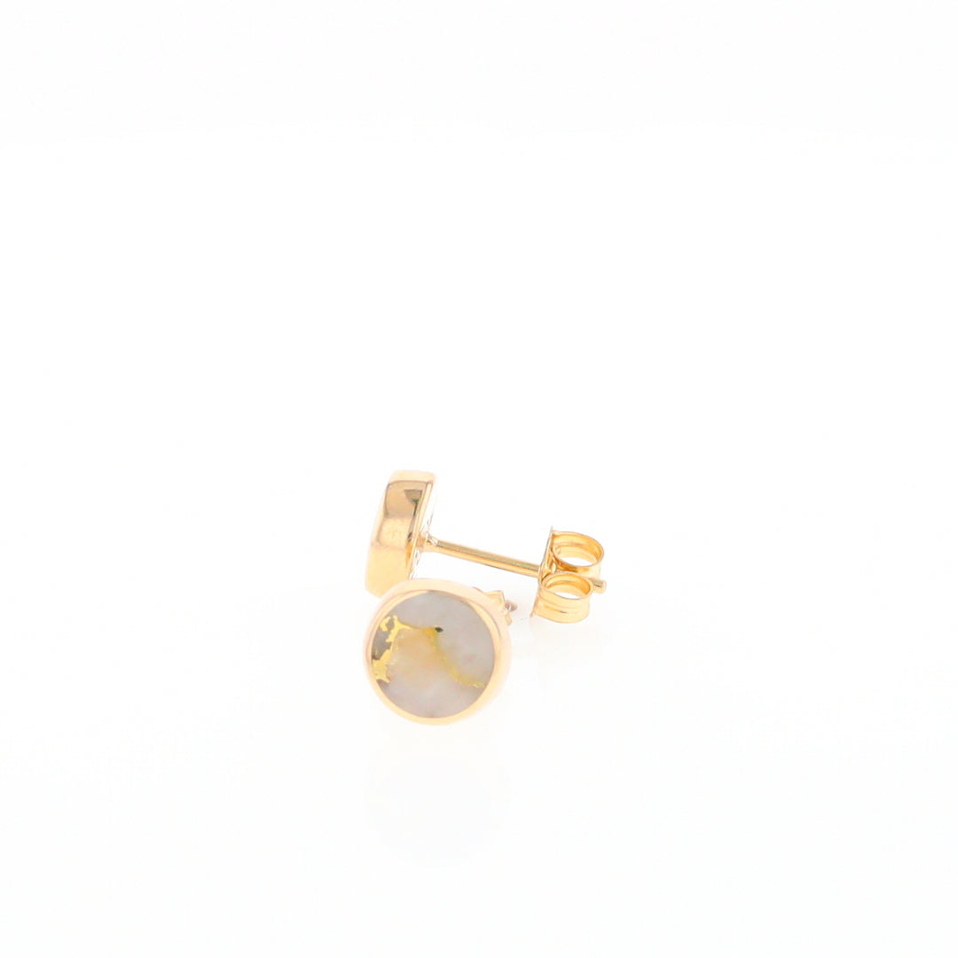 Gold Quartz Earrings Round Inlaid Studs