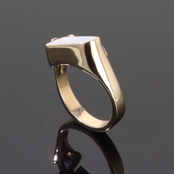 Opal Rings Geometric Inlaid with Pink Sapphire and .08ctw Diamonds