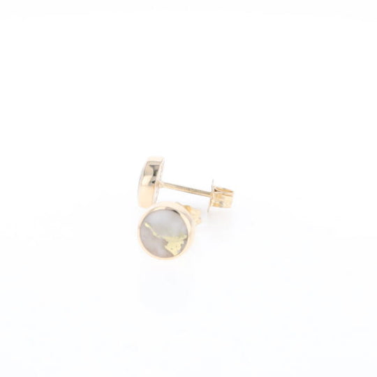 Gold Quartz Earrings Round Inlaid Studs