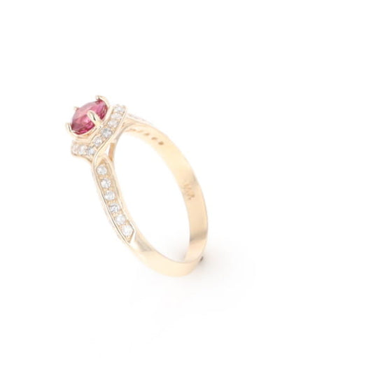 Peaked Halo Pink Tourmaline & Diamond Engagement Ring