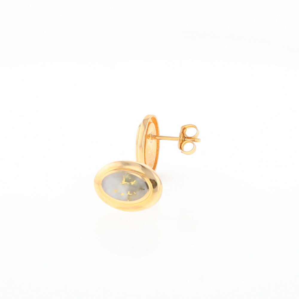 Gold Quartz Earrings Oval Inlaid Design Studs G2