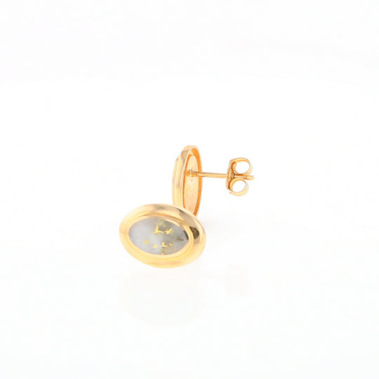 Gold Quartz Earrings Oval Inlaid Design Studs G2