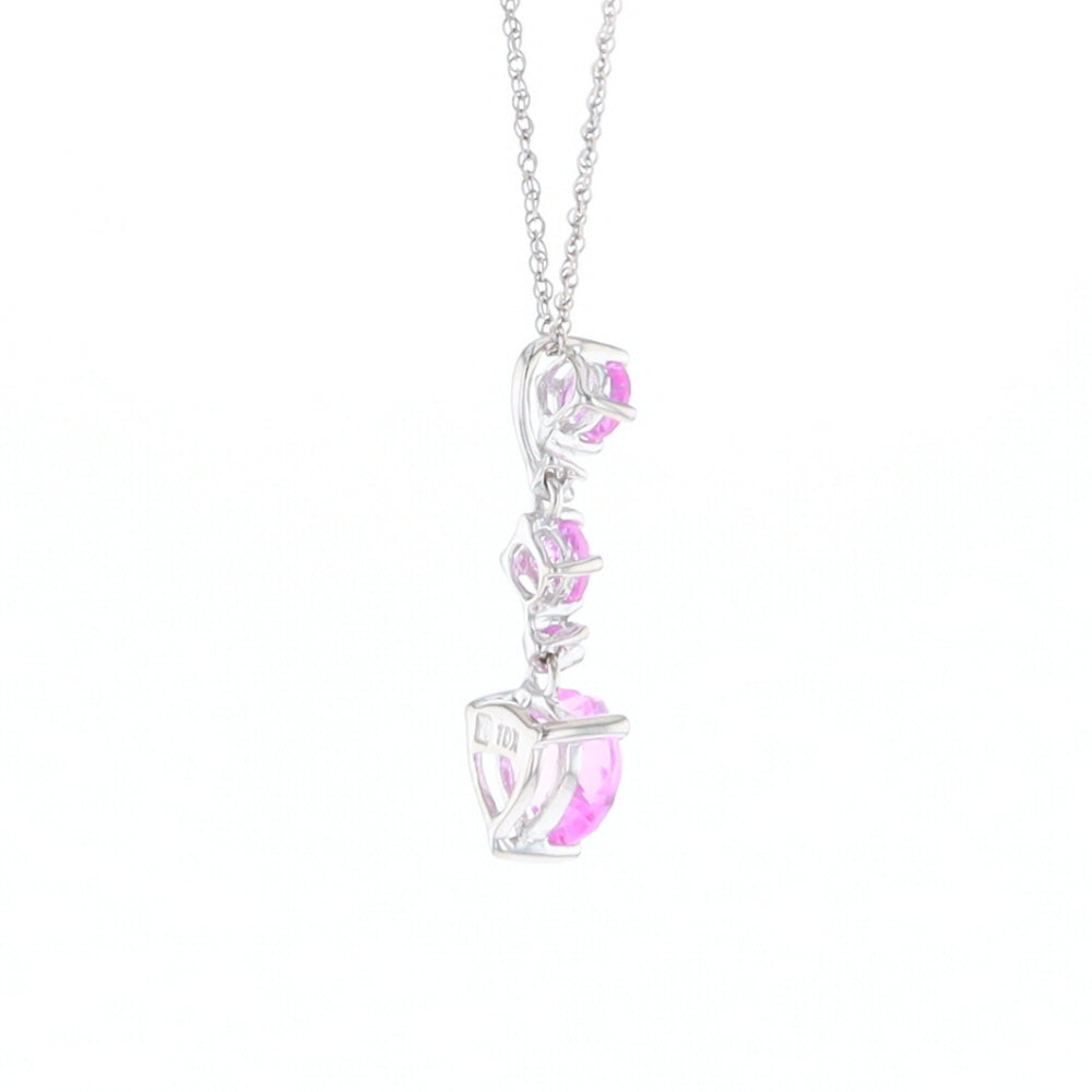 Synthetic Pink Sapphire Dangle Heart Necklace