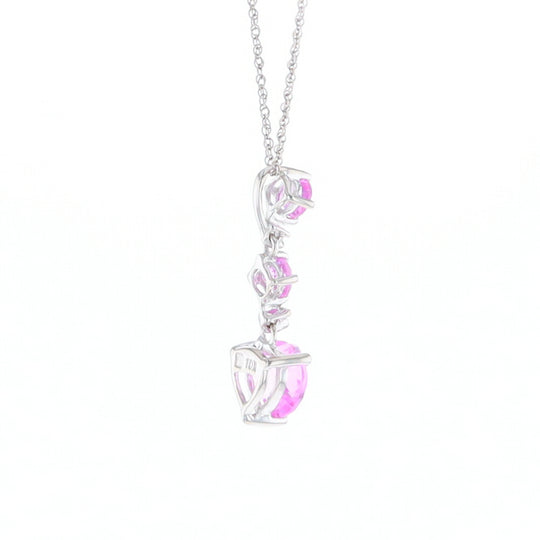 Synthetic Pink Sapphire Dangle Heart Necklace
