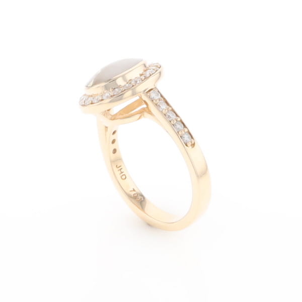 Oval Gold Quartz Inlaid Ring with 0.65ctw Diamond Halo